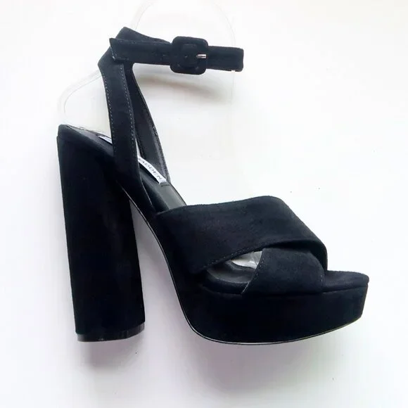 Steve Madden Jodi Black Suede Leather Platform Ankle Strap High Heel Sandals 7 - Picture 6 of 14